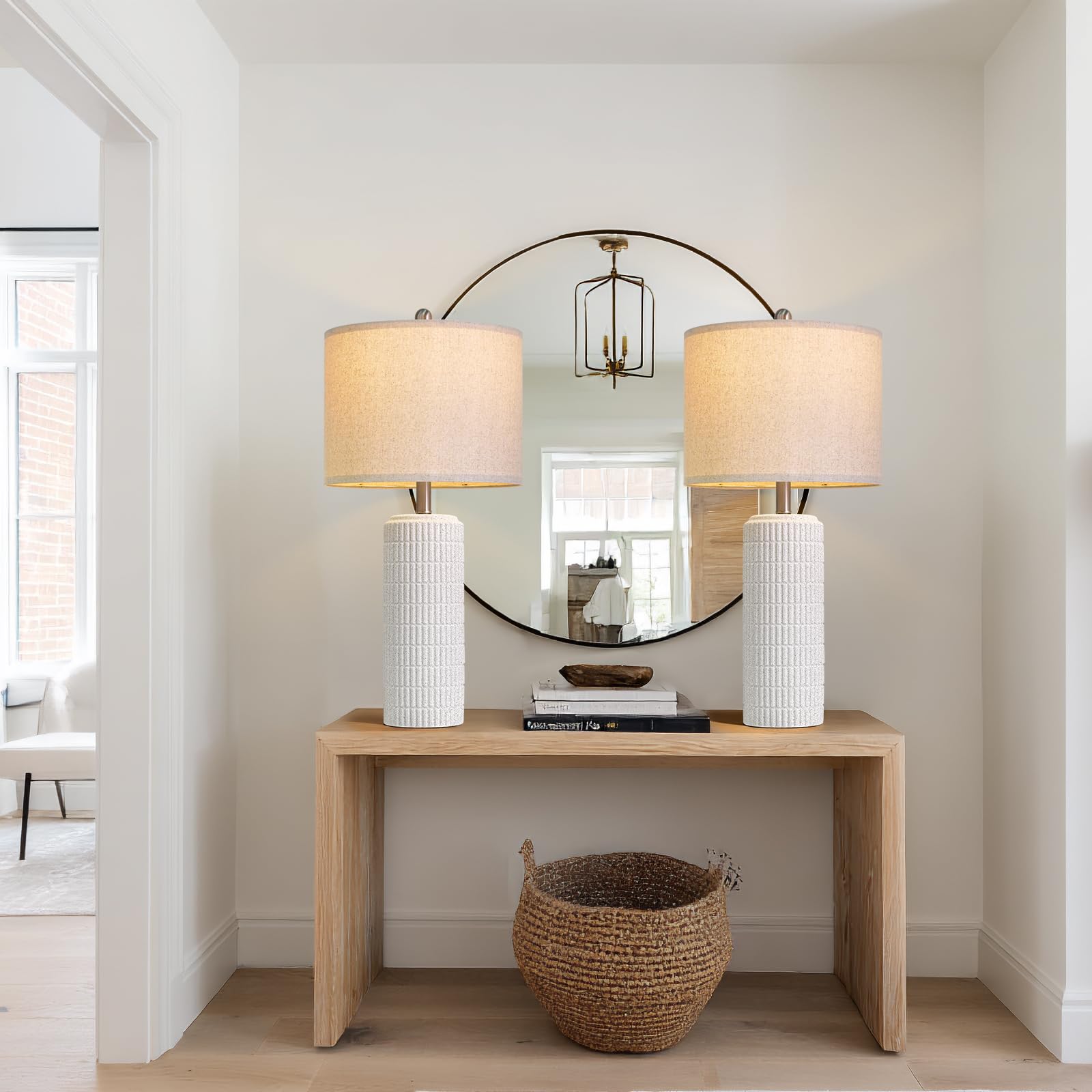 PoKat 23" Modern Ceramic Table Lamp Set of 2 for Living Room White Desk Lamps for Bedroom Farmhouse Bedside Nightstand Lamp House Warming Gifts New Home Decor End Table Lamps Gifts for Women Mom Beige
