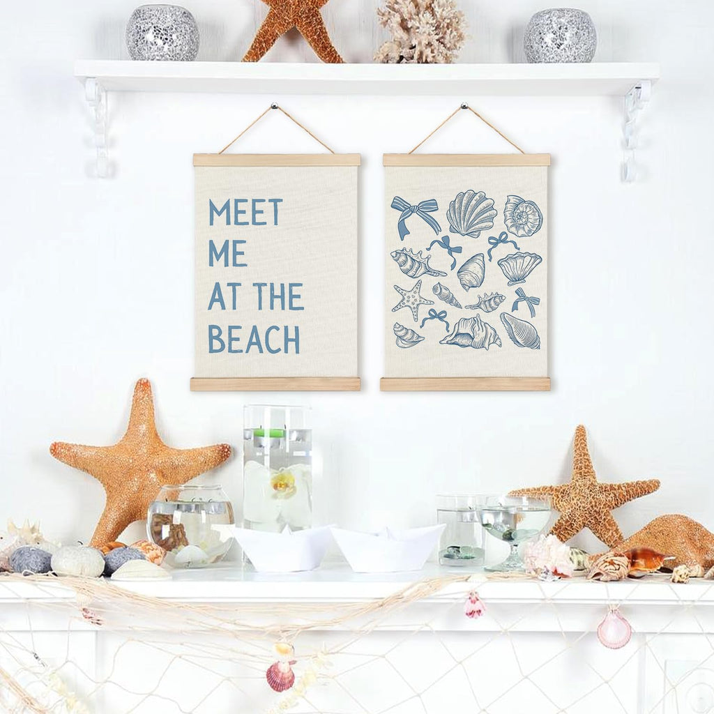 RYYCDOI Coastal Cowgirl Beach Room Decor Set of 2, Aesthetic Seashell Wall Decor, Blue Beach Decor for Teen Girls Room, 12x16 Inches