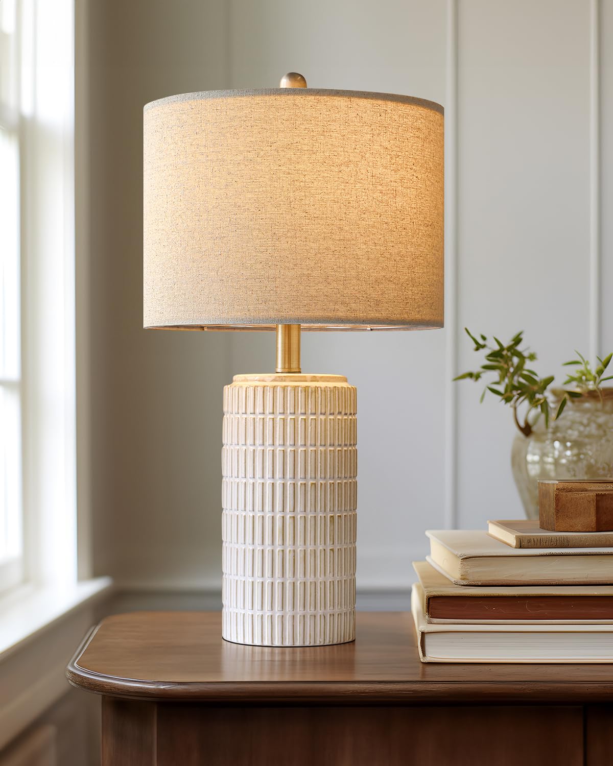PoKat 23" Modern Ceramic Table Lamp Set of 2 for Living Room White Desk Lamps for Bedroom Farmhouse Bedside Nightstand Lamp House Warming Gifts New Home Decor End Table Lamps Gifts for Women Mom Beige