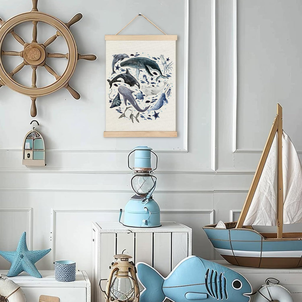 RYYCDOI Coastal Cowgirl Beach Room Decor Set of 2, Aesthetic Seashell Wall Decor, Blue Beach Decor for Teen Girls Room, 12x16 Inches