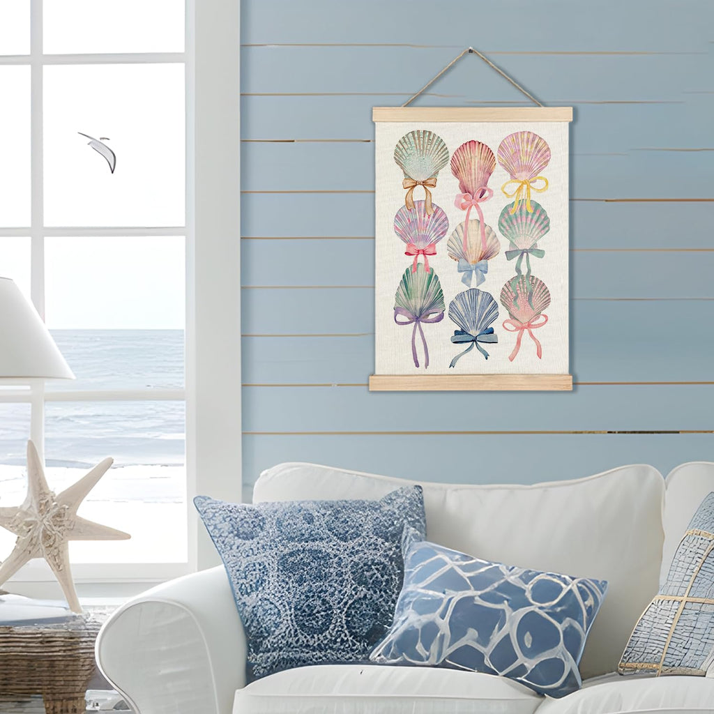 RYYCDOI Coastal Cowgirl Beach Room Decor Set of 2, Aesthetic Seashell Wall Decor, Blue Beach Decor for Teen Girls Room, 12x16 Inches