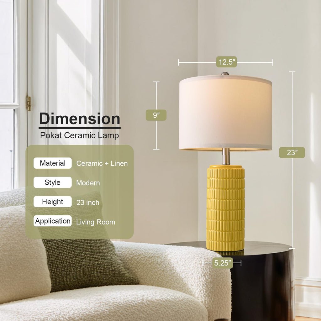 PoKat 23" Modern Ceramic Table Lamp Set of 2 for Living Room White Desk Lamps for Bedroom Farmhouse Bedside Nightstand Lamp House Warming Gifts New Home Decor End Table Lamps Gifts for Women Mom Beige