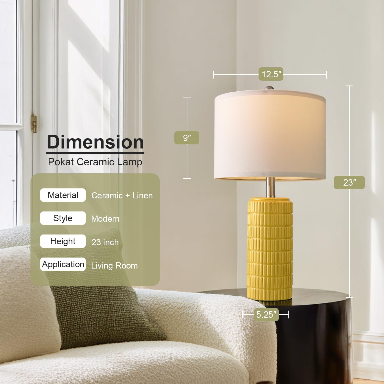 PoKat 23" Modern Ceramic Table Lamp Set of 2 for Living Room White Desk Lamps for Bedroom Farmhouse Bedside Nightstand Lamp House Warming Gifts New Home Decor End Table Lamps Gifts for Women Mom Beige