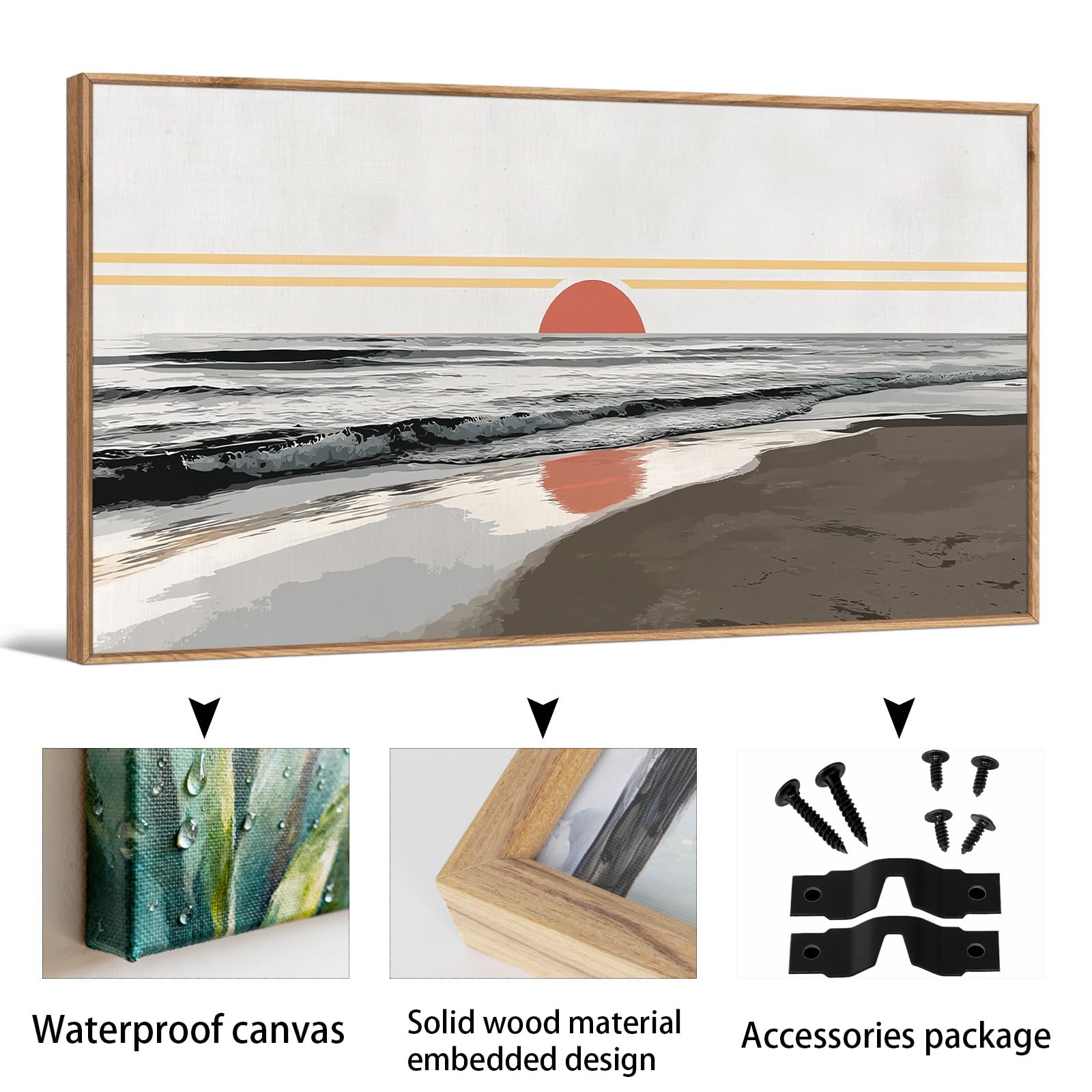TIHUSAGO Framed Beach Wall Art Large Ocean Canvas Print for Living Room Bedroom Office Modern Coastal Wall Decor Artwork Decoration (24x48 inches)