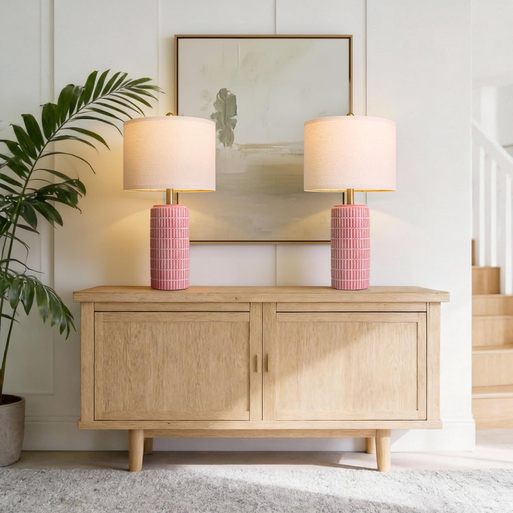 PoKat 23" Modern Ceramic Table Lamp Set of 2 for Living Room White Desk Lamps for Bedroom Farmhouse Bedside Nightstand Lamp House Warming Gifts New Home Decor End Table Lamps Gifts for Women Mom Beige