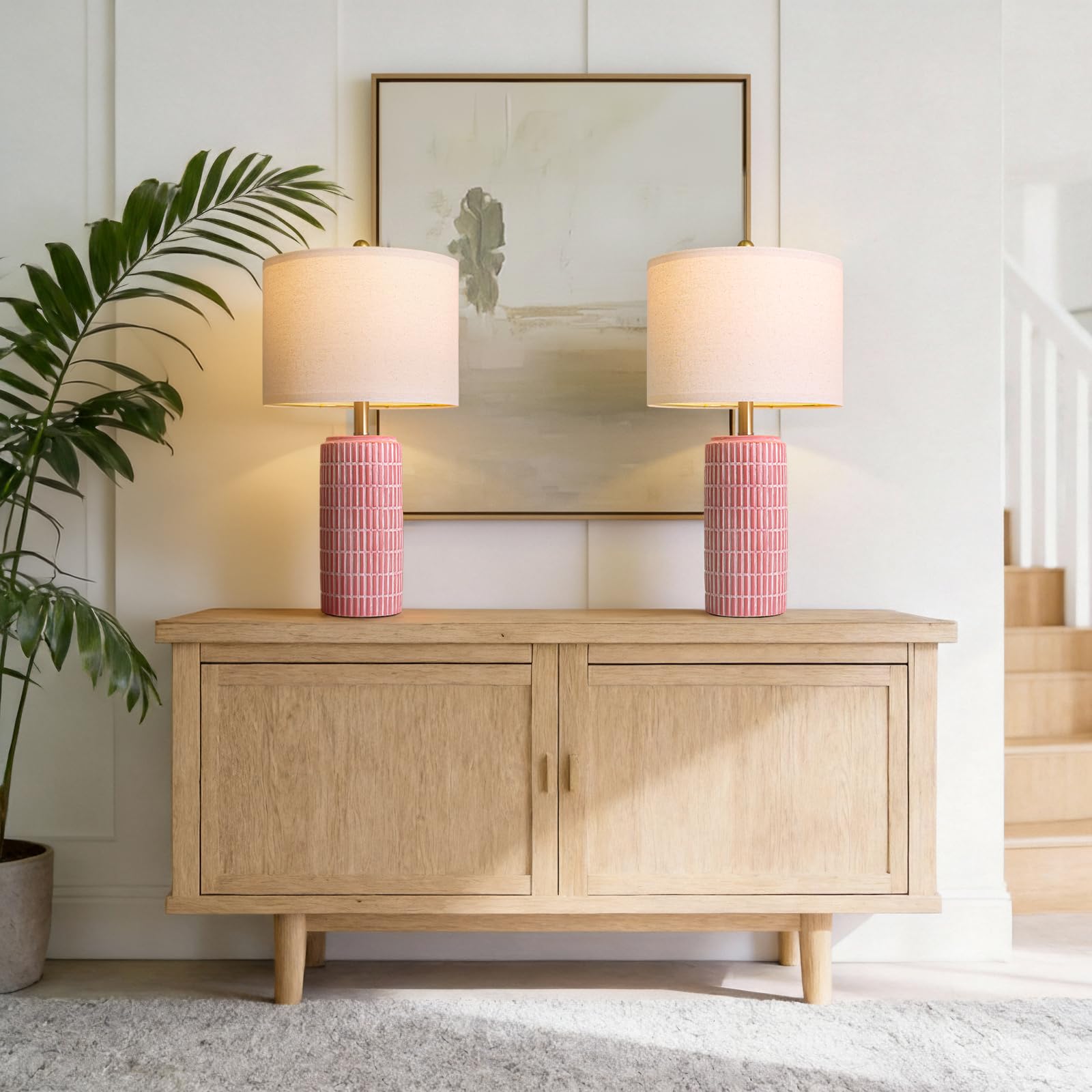 PoKat 23" Modern Ceramic Table Lamp Set of 2 for Living Room White Desk Lamps for Bedroom Farmhouse Bedside Nightstand Lamp House Warming Gifts New Home Decor End Table Lamps Gifts for Women Mom Beige