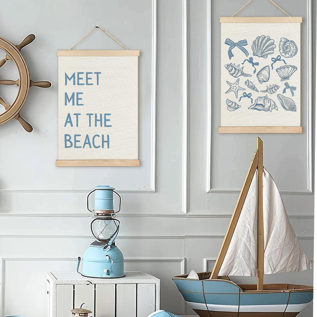 RYYCDOI Coastal Cowgirl Beach Room Decor Set of 2, Aesthetic Seashell Wall Decor, Blue Beach Decor for Teen Girls Room, 12x16 Inches