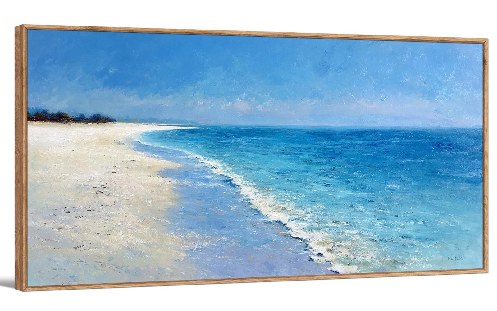 TIHUSAGO Framed Beach Wall Art Large Ocean Canvas Print for Living Room Bedroom Office Modern Coastal Wall Decor Artwork Decoration (24x48 inches)