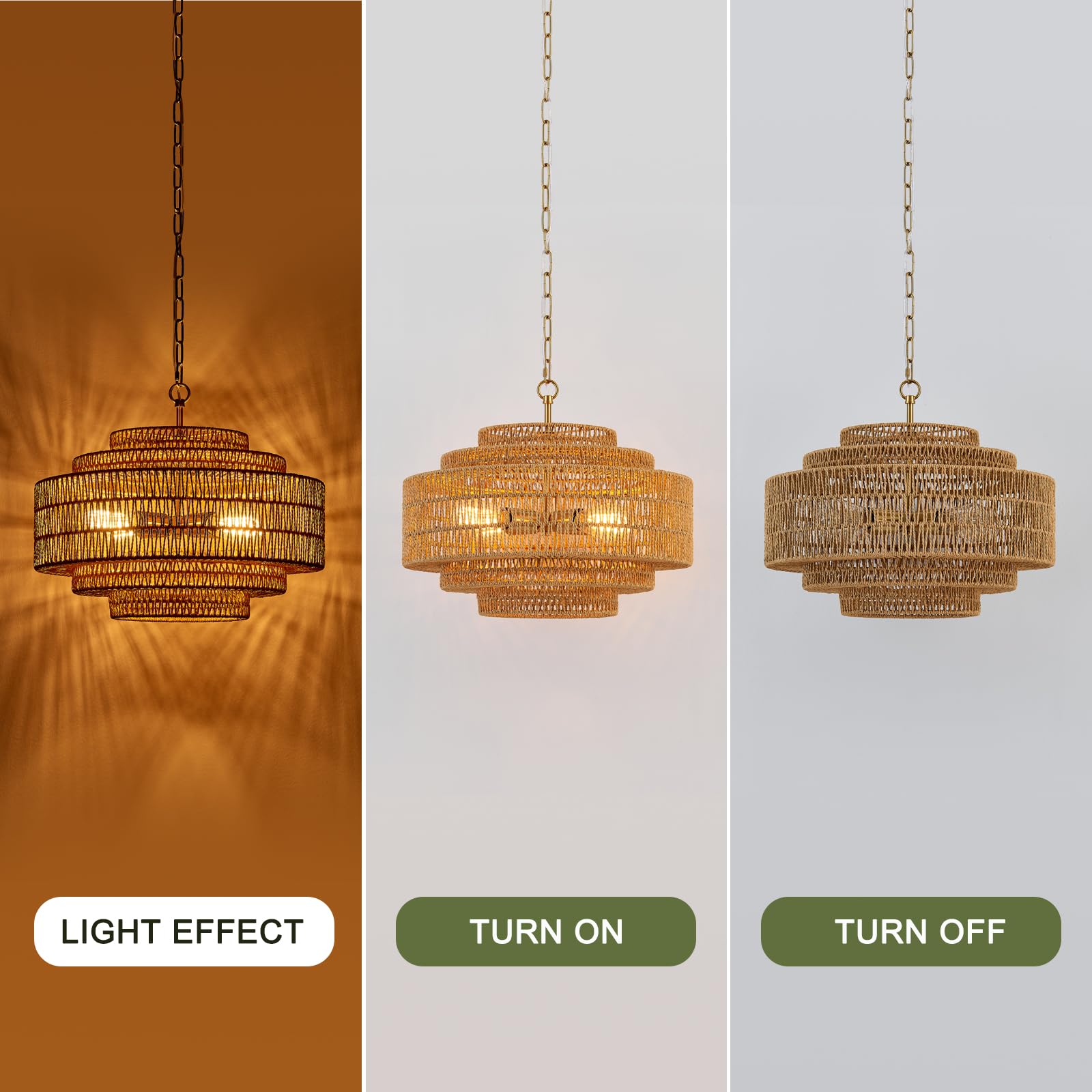 Hand-Woven Rattan Chandelier Large Boho Chandelier Living Room 25.6in Coastal 6-Light Farmhouse Vintage Wicker Bamboo Chandeliers for Bedroom Dining Room Stairway