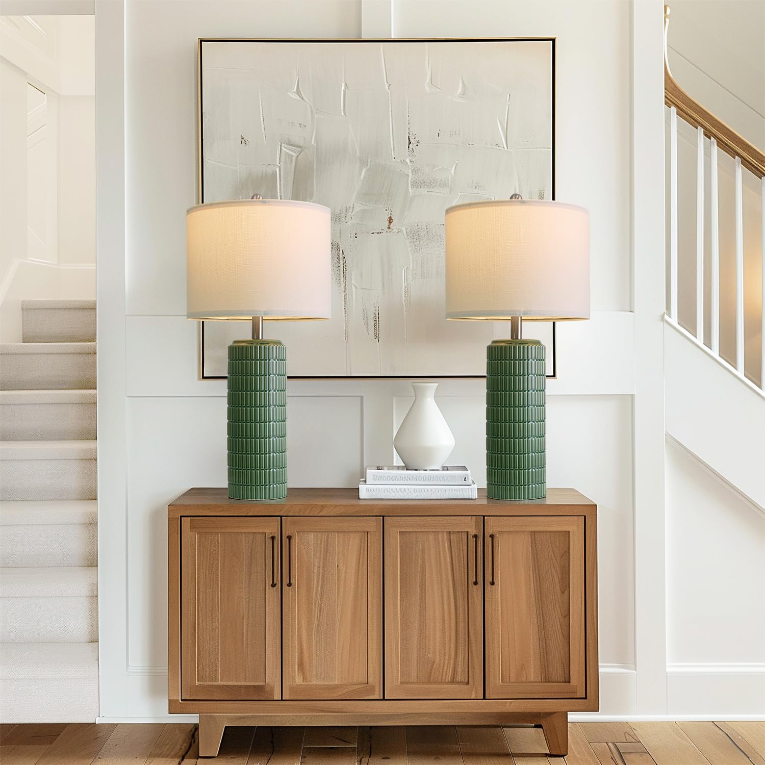 PoKat 23" Modern Ceramic Table Lamp Set of 2 for Living Room White Desk Lamps for Bedroom Farmhouse Bedside Nightstand Lamp House Warming Gifts New Home Decor End Table Lamps Gifts for Women Mom Beige