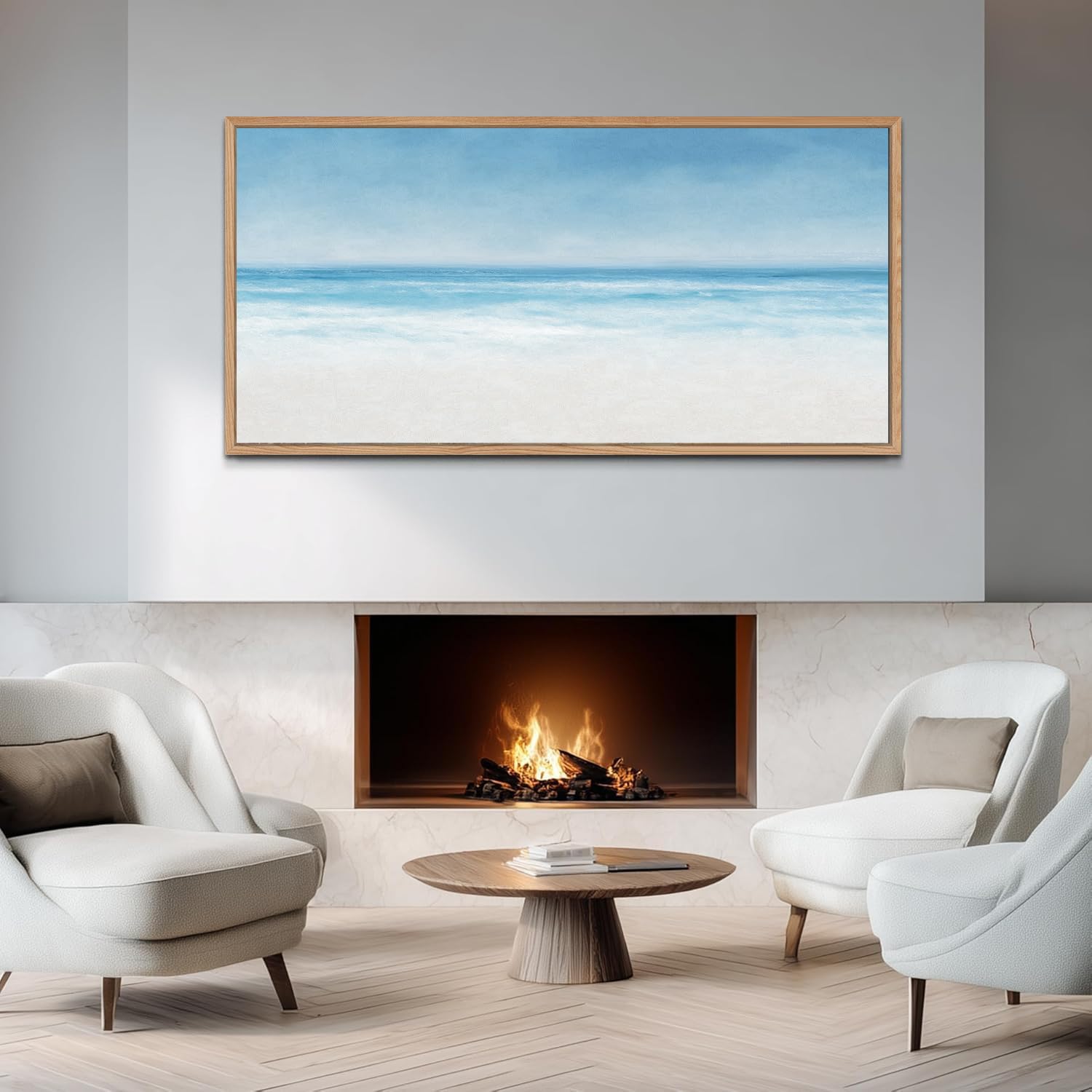 TIHUSAGO Framed Beach Wall Art Large Ocean Canvas Print for Living Room Bedroom Office Modern Coastal Wall Decor Artwork Decoration (24x48 inches)