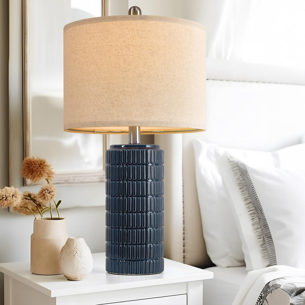PoKat 23" Modern Ceramic Table Lamp Set of 2 for Living Room White Desk Lamps for Bedroom Farmhouse Bedside Nightstand Lamp House Warming Gifts New Home Decor End Table Lamps Gifts for Women Mom Beige