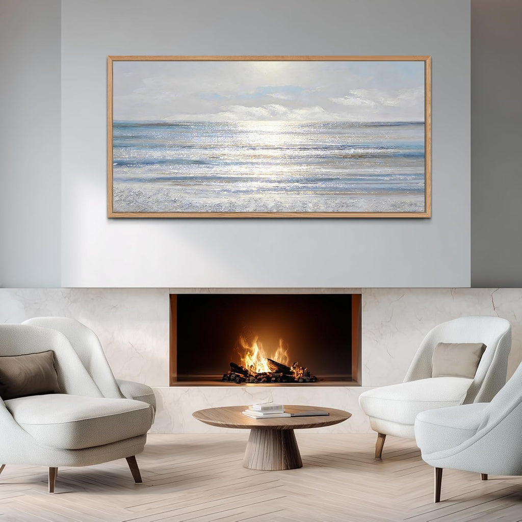 TIHUSAGO Framed Beach Wall Art Large Ocean Canvas Print for Living Room Bedroom Office Modern Coastal Wall Decor Artwork Decoration (24x48 inches)