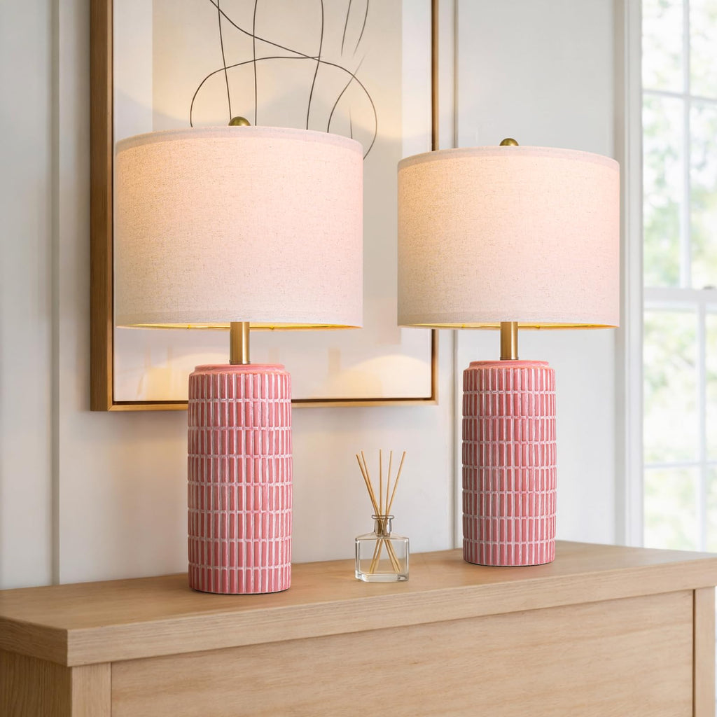 PoKat 23" Modern Ceramic Table Lamp Set of 2 for Living Room White Desk Lamps for Bedroom Farmhouse Bedside Nightstand Lamp House Warming Gifts New Home Decor End Table Lamps Gifts for Women Mom Beige