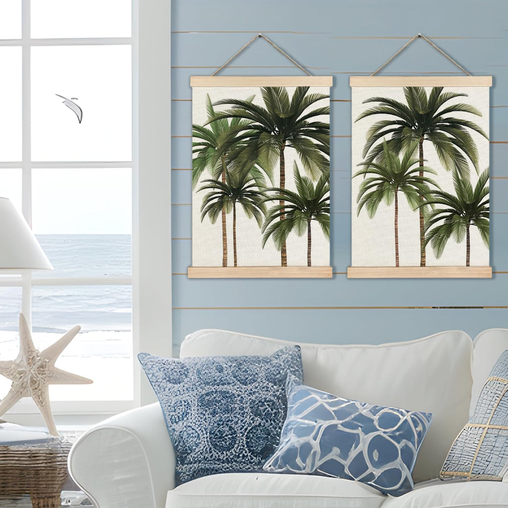 RYYCDOI Coastal Cowgirl Beach Room Decor Set of 2, Aesthetic Seashell Wall Decor, Blue Beach Decor for Teen Girls Room, 12x16 Inches