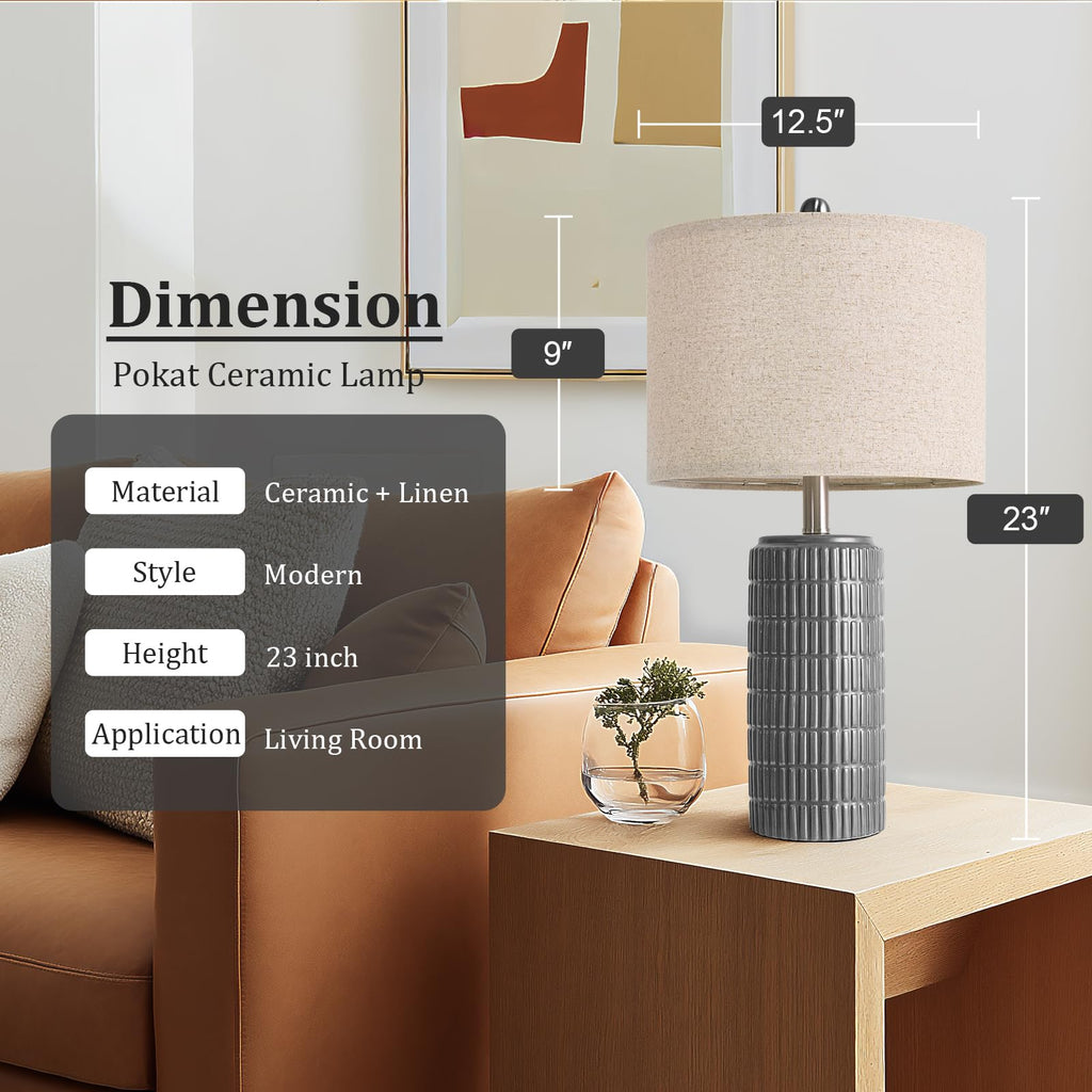 PoKat 23" Modern Ceramic Table Lamp Set of 2 for Living Room White Desk Lamps for Bedroom Farmhouse Bedside Nightstand Lamp House Warming Gifts New Home Decor End Table Lamps Gifts for Women Mom Beige