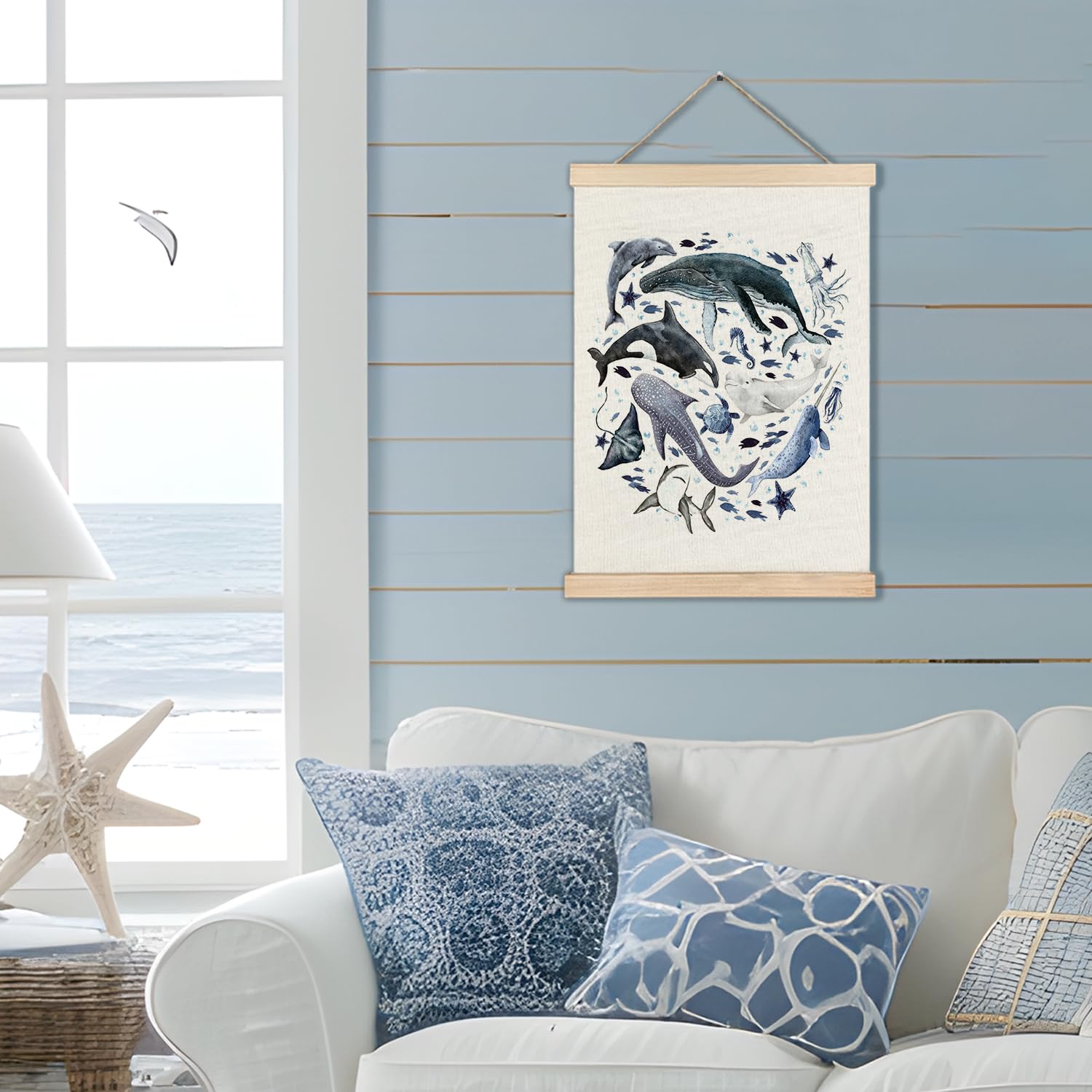 RYYCDOI Coastal Cowgirl Beach Room Decor Set of 2, Aesthetic Seashell Wall Decor, Blue Beach Decor for Teen Girls Room, 12x16 Inches
