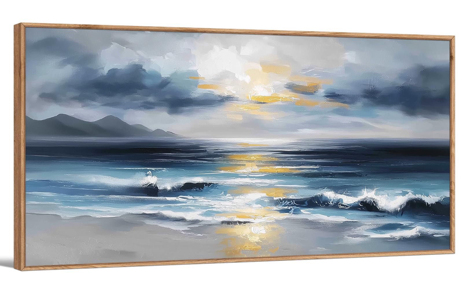 TIHUSAGO Framed Beach Wall Art Large Ocean Canvas Print for Living Room Bedroom Office Modern Coastal Wall Decor Artwork Decoration (24x48 inches)