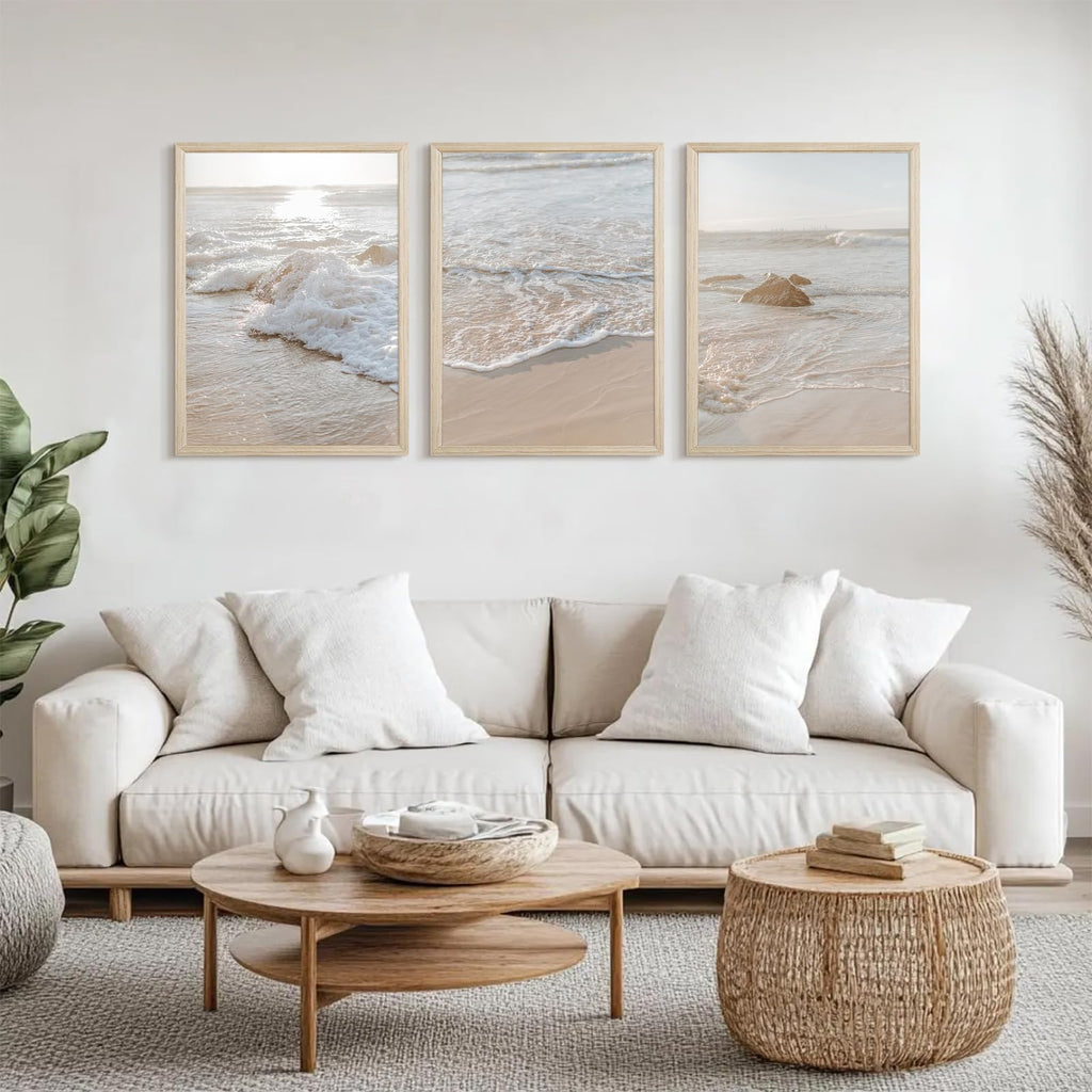 Beach Wall Art Decor Coastal Ocean Poster Palm Tree Canvas Wall Decor Beachy Room Aesthetic Pictures Blue Waves Prints Beach Coasta Artwork for Bedroom Living Room 8x10 Inch Unframed Set of 3