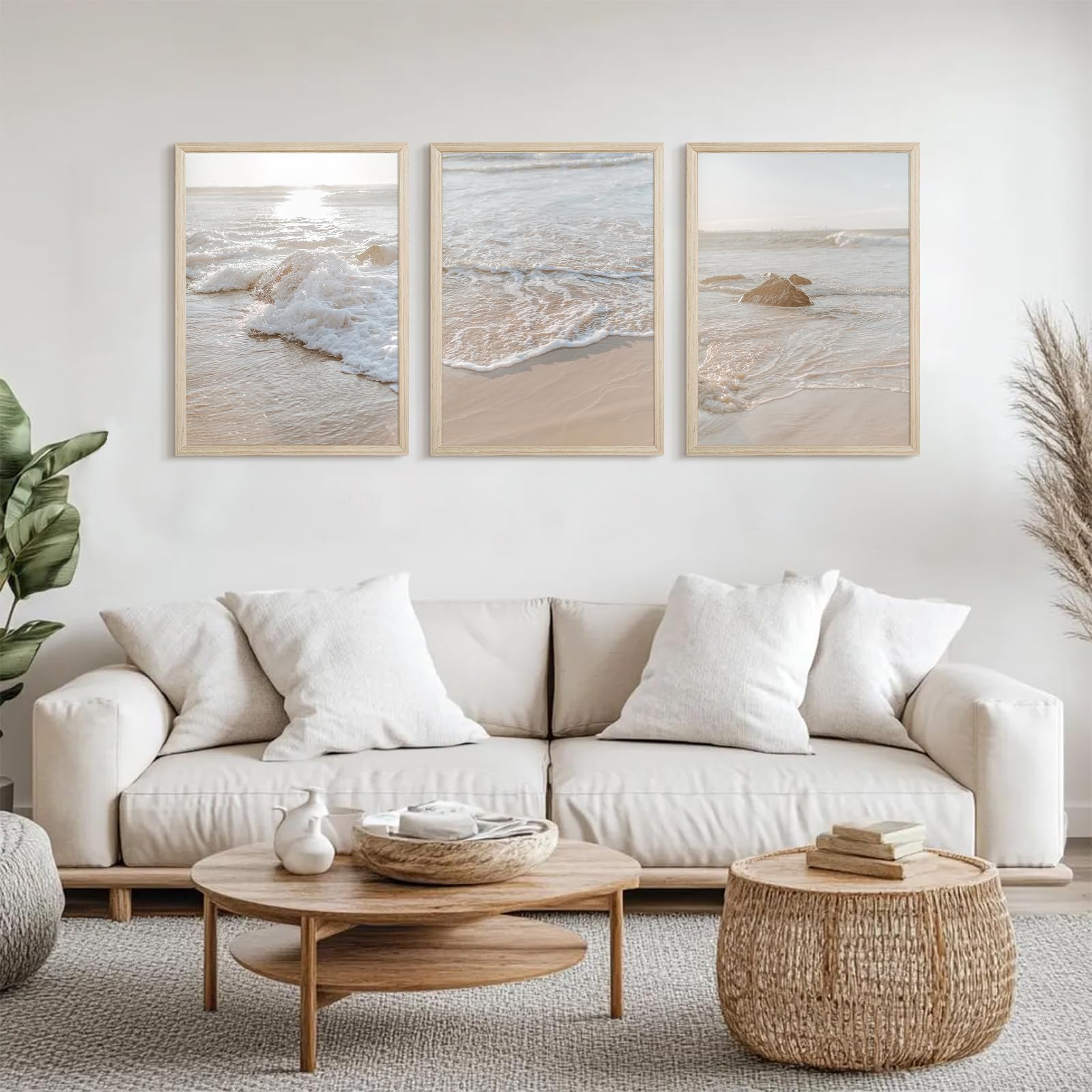 Beach Wall Art Decor Coastal Ocean Poster Palm Tree Canvas Wall Decor Beachy Room Aesthetic Pictures Blue Waves Prints Beach Coasta Artwork for Bedroom Living Room 8x10 Inch Unframed Set of 3