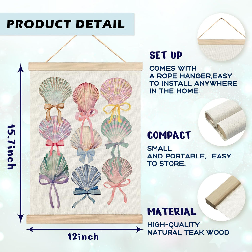 RYYCDOI Coastal Cowgirl Beach Room Decor Set of 2, Aesthetic Seashell Wall Decor, Blue Beach Decor for Teen Girls Room, 12x16 Inches