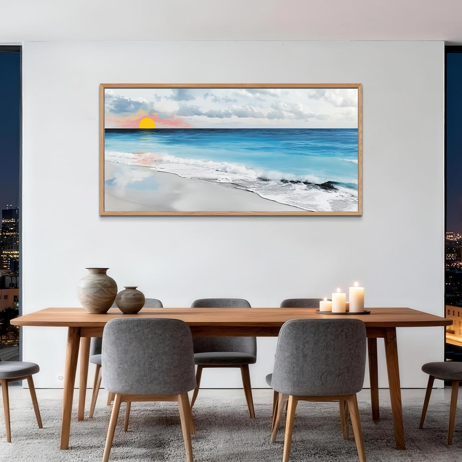 TIHUSAGO Framed Beach Wall Art Large Ocean Canvas Print for Living Room Bedroom Office Modern Coastal Wall Decor Artwork Decoration (24x48 inches)
