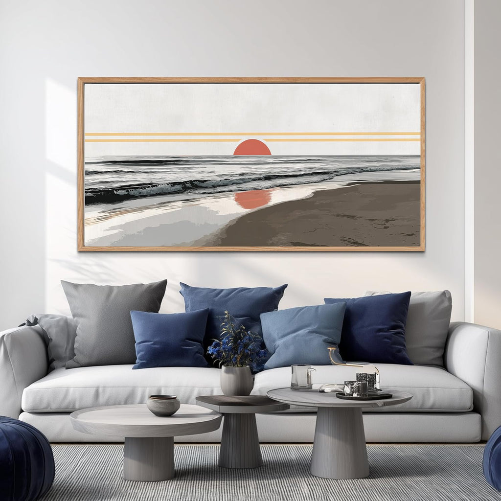 TIHUSAGO Framed Beach Wall Art Large Ocean Canvas Print for Living Room Bedroom Office Modern Coastal Wall Decor Artwork Decoration (24x48 inches)