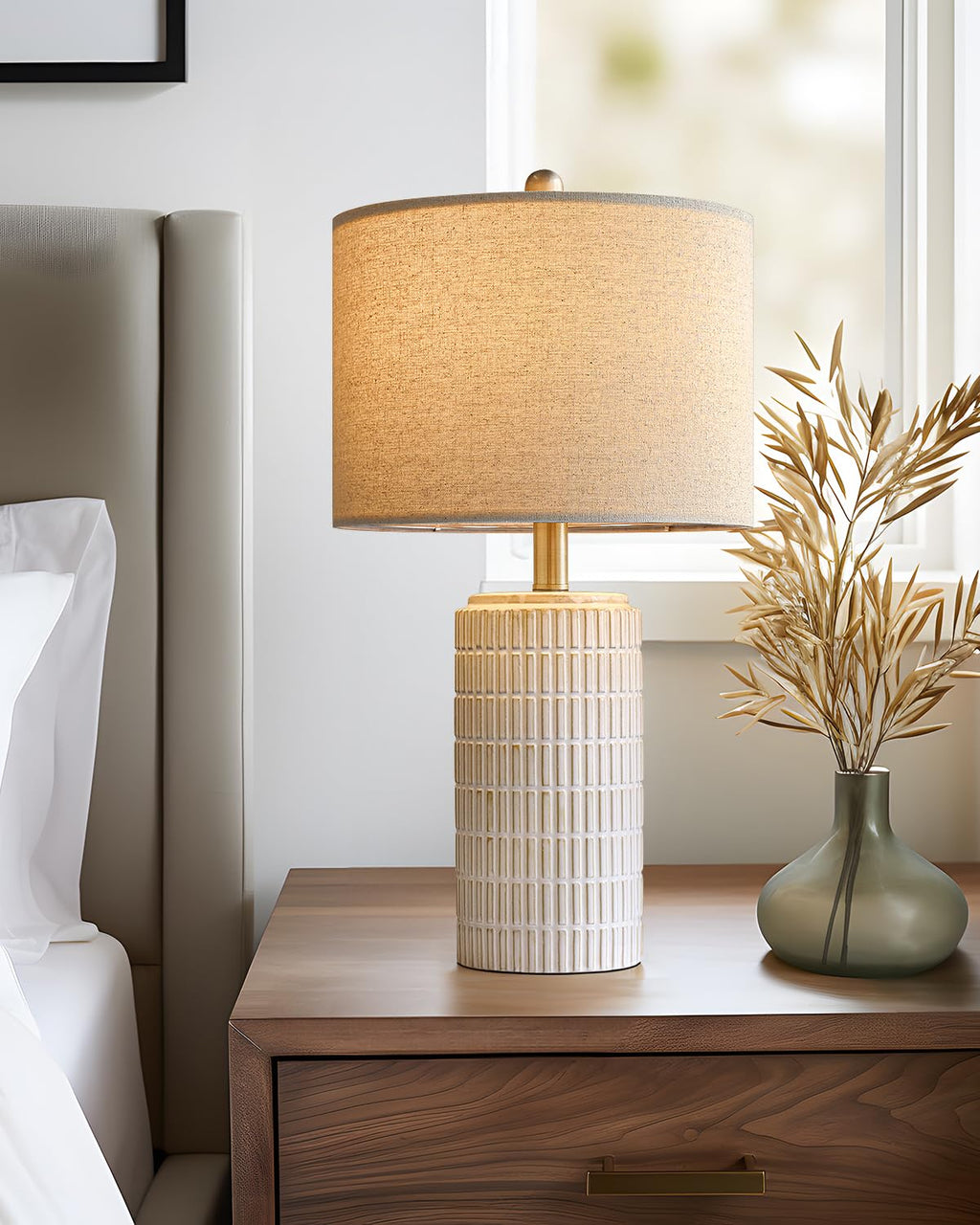 PoKat 23" Modern Ceramic Table Lamp Set of 2 for Living Room White Desk Lamps for Bedroom Farmhouse Bedside Nightstand Lamp House Warming Gifts New Home Decor End Table Lamps Gifts for Women Mom Beige