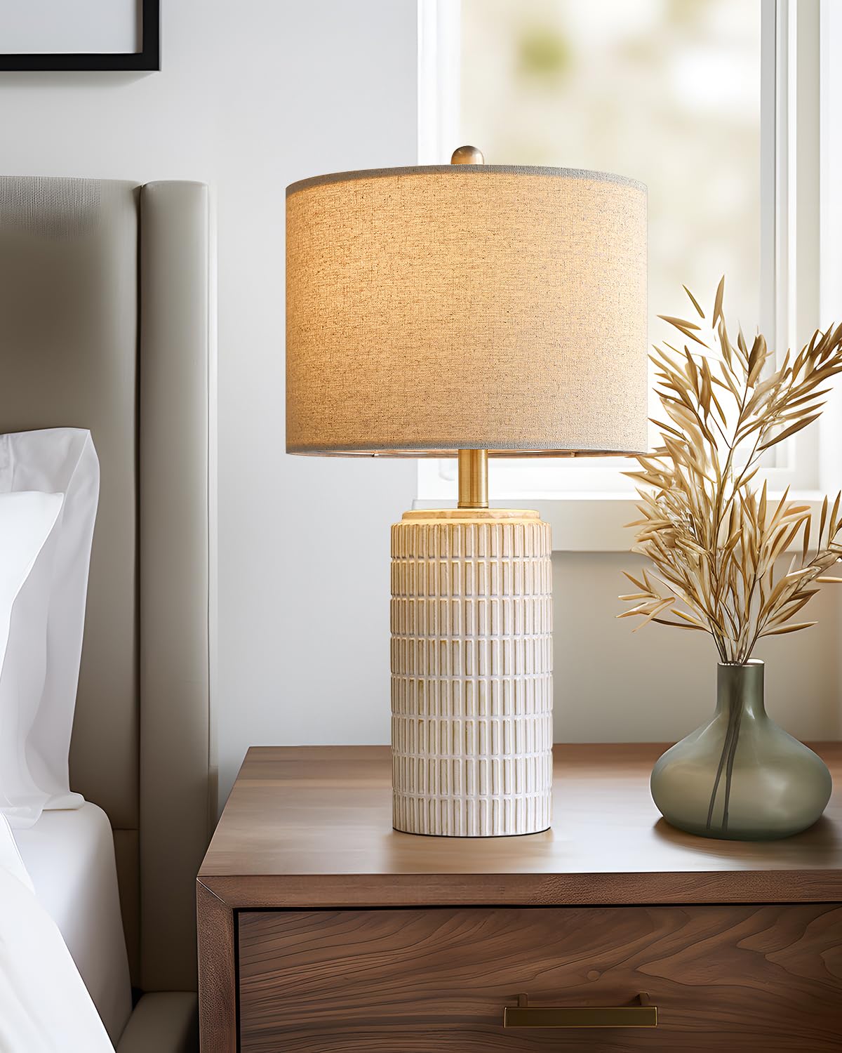 PoKat 23" Modern Ceramic Table Lamp Set of 2 for Living Room White Desk Lamps for Bedroom Farmhouse Bedside Nightstand Lamp House Warming Gifts New Home Decor End Table Lamps Gifts for Women Mom Beige