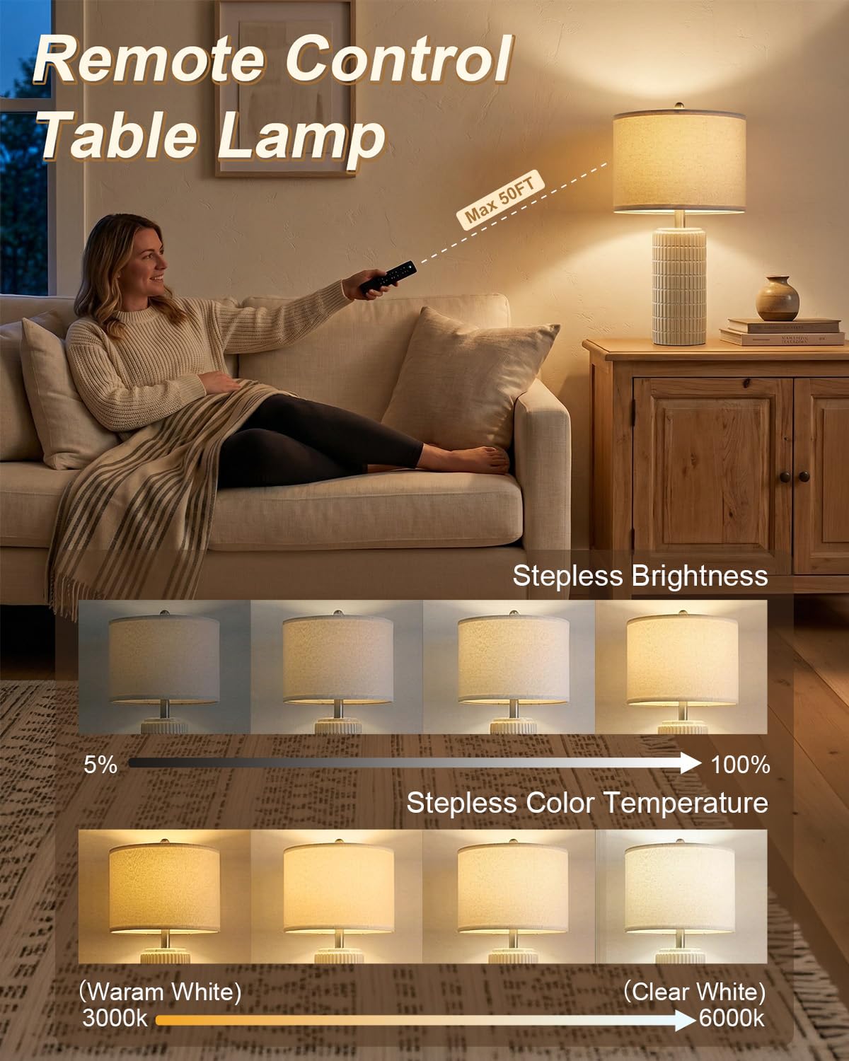 PoKat 23" Modern Ceramic Table Lamp Set of 2 for Living Room White Desk Lamps for Bedroom Farmhouse Bedside Nightstand Lamp House Warming Gifts New Home Decor End Table Lamps Gifts for Women Mom Beige