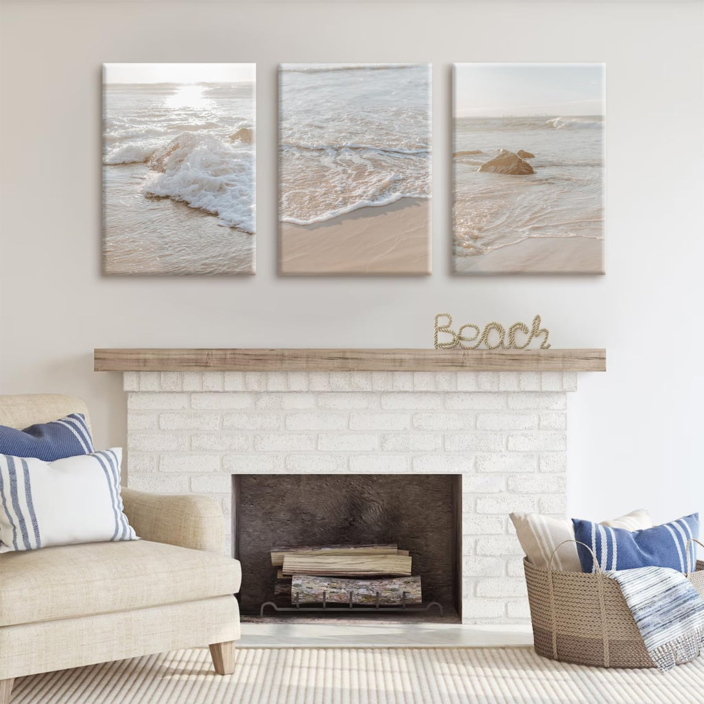 Beach Wall Art Decor Coastal Ocean Poster Palm Tree Canvas Wall Decor Beachy Room Aesthetic Pictures Blue Waves Prints Beach Coasta Artwork for Bedroom Living Room 8x10 Inch Unframed Set of 3