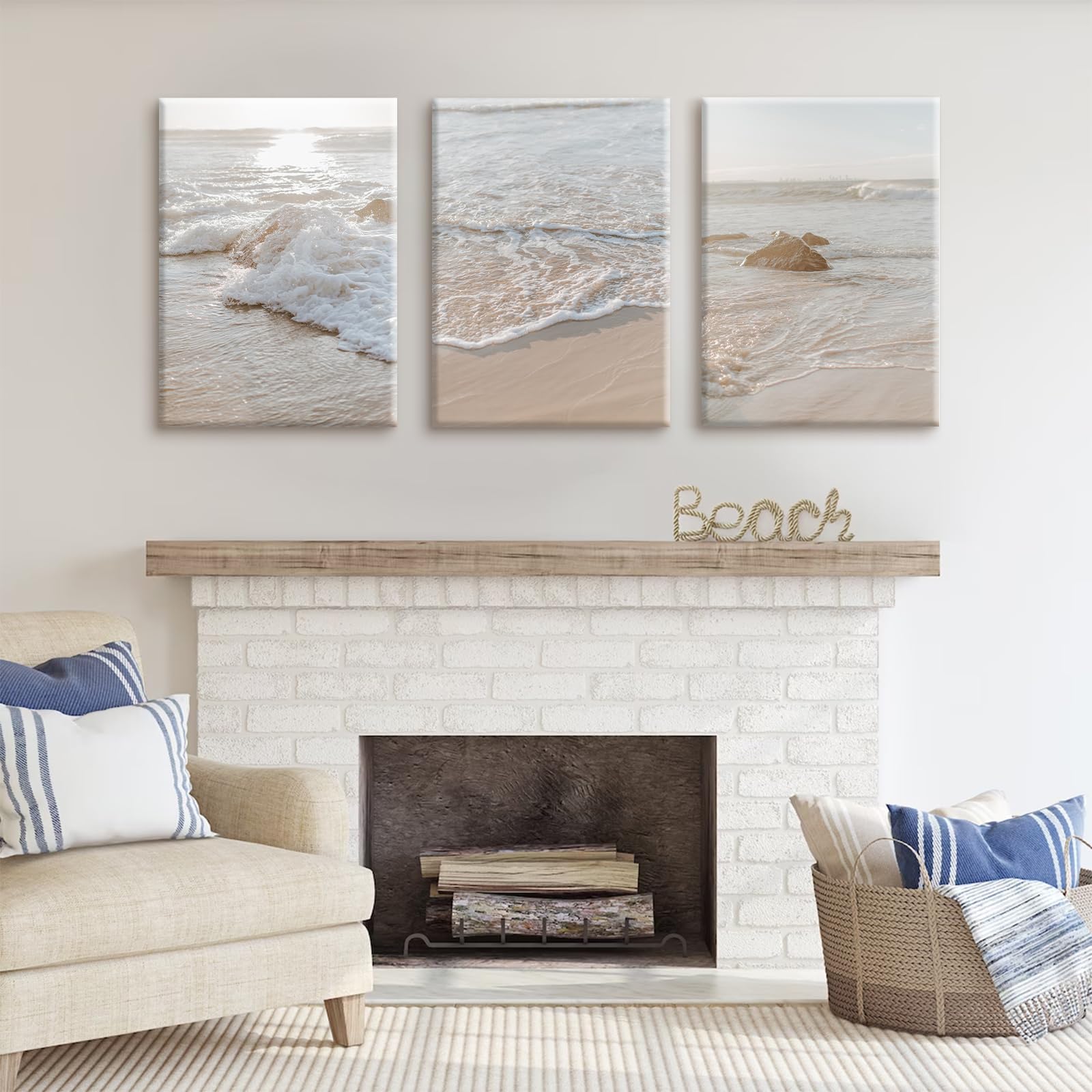 Beach Wall Art Decor Coastal Ocean Poster Palm Tree Canvas Wall Decor Beachy Room Aesthetic Pictures Blue Waves Prints Beach Coasta Artwork for Bedroom Living Room 8x10 Inch Unframed Set of 3
