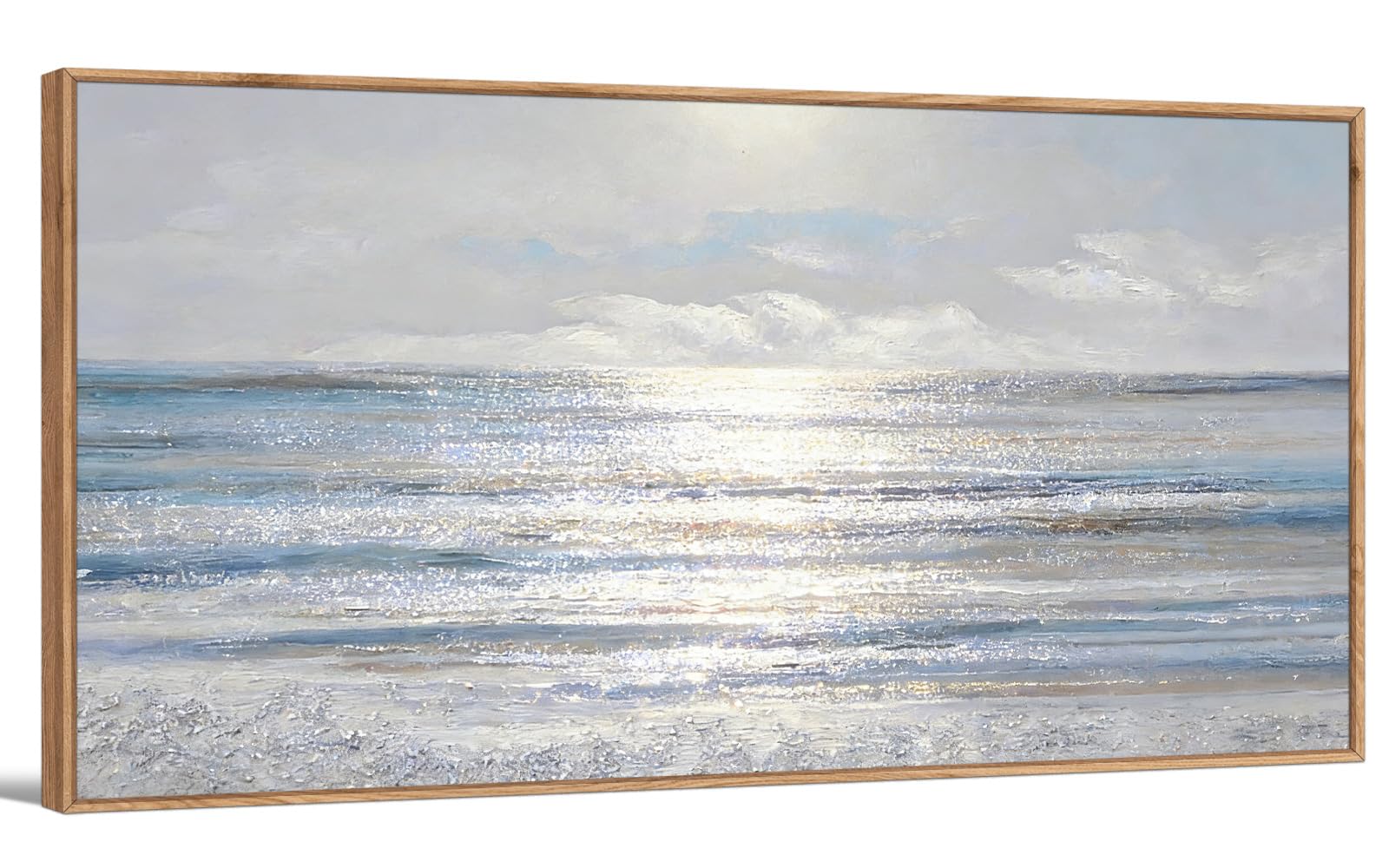 TIHUSAGO Framed Beach Wall Art Large Ocean Canvas Print for Living Room Bedroom Office Modern Coastal Wall Decor Artwork Decoration (24x48 inches)