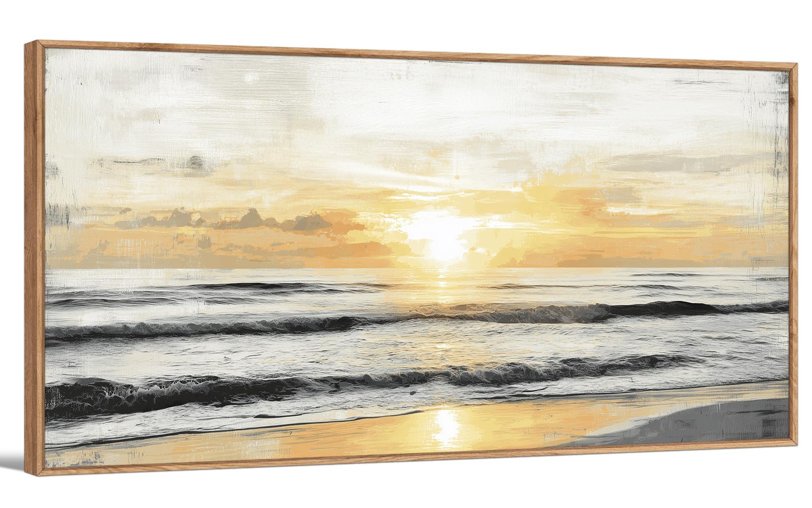 TIHUSAGO Framed Beach Wall Art Large Ocean Canvas Print for Living Room Bedroom Office Modern Coastal Wall Decor Artwork Decoration (24x48 inches)