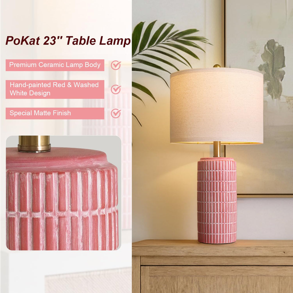 PoKat 23" Modern Ceramic Table Lamp Set of 2 for Living Room White Desk Lamps for Bedroom Farmhouse Bedside Nightstand Lamp House Warming Gifts New Home Decor End Table Lamps Gifts for Women Mom Beige