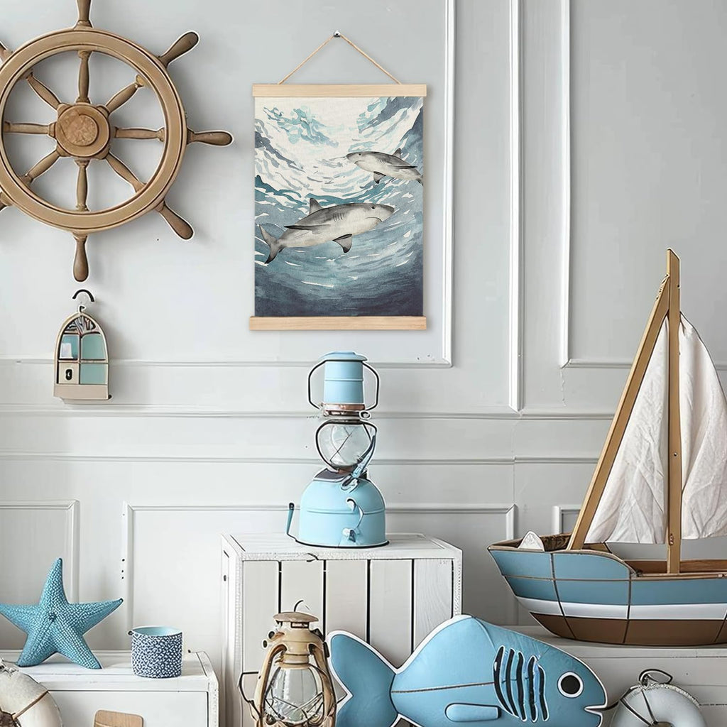 RYYCDOI Coastal Cowgirl Beach Room Decor Set of 2, Aesthetic Seashell Wall Decor, Blue Beach Decor for Teen Girls Room, 12x16 Inches