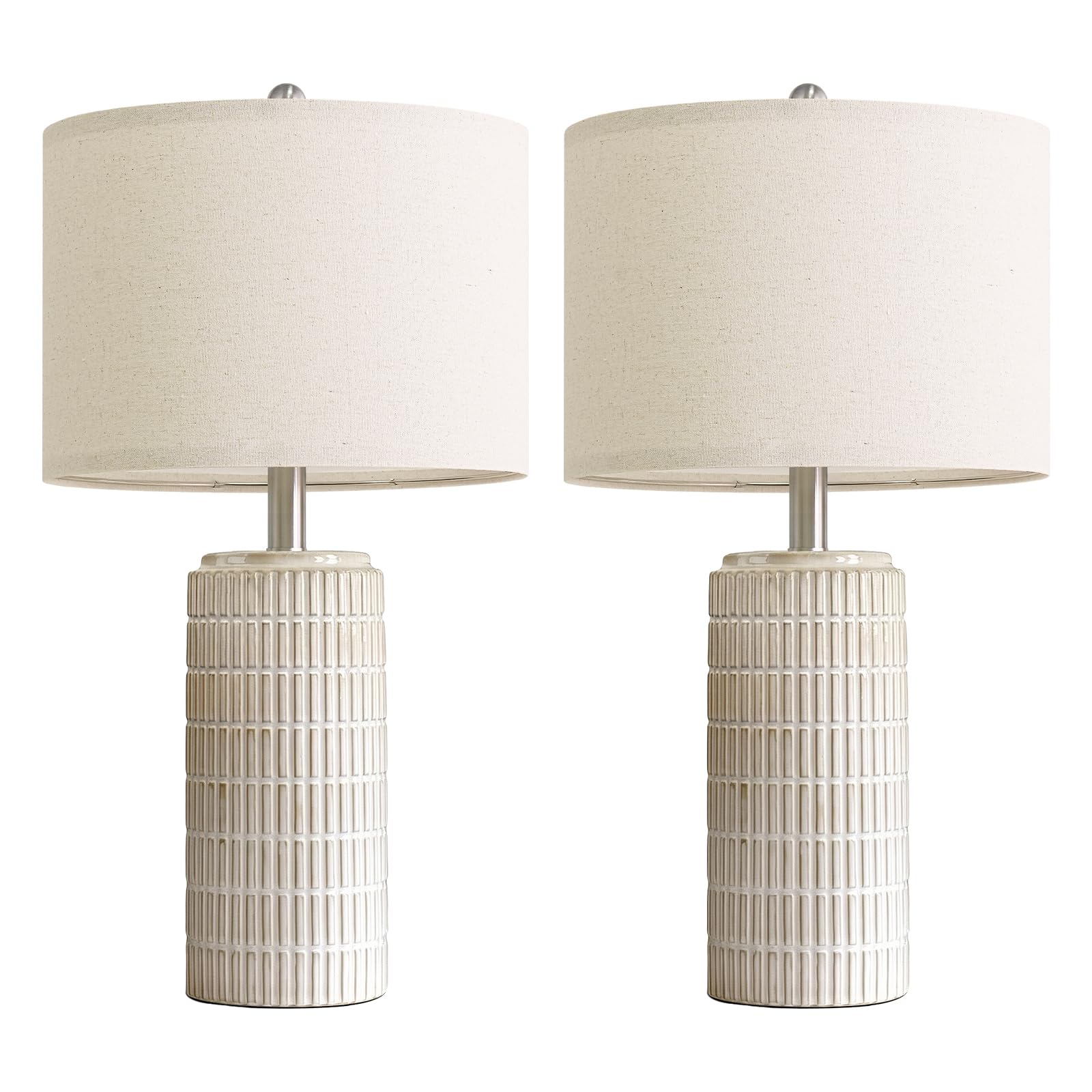 PoKat 23" Modern Ceramic Table Lamp Set of 2 for Living Room White Desk Lamps for Bedroom Farmhouse Bedside Nightstand Lamp House Warming Gifts New Home Decor End Table Lamps Gifts for Women Mom Beige