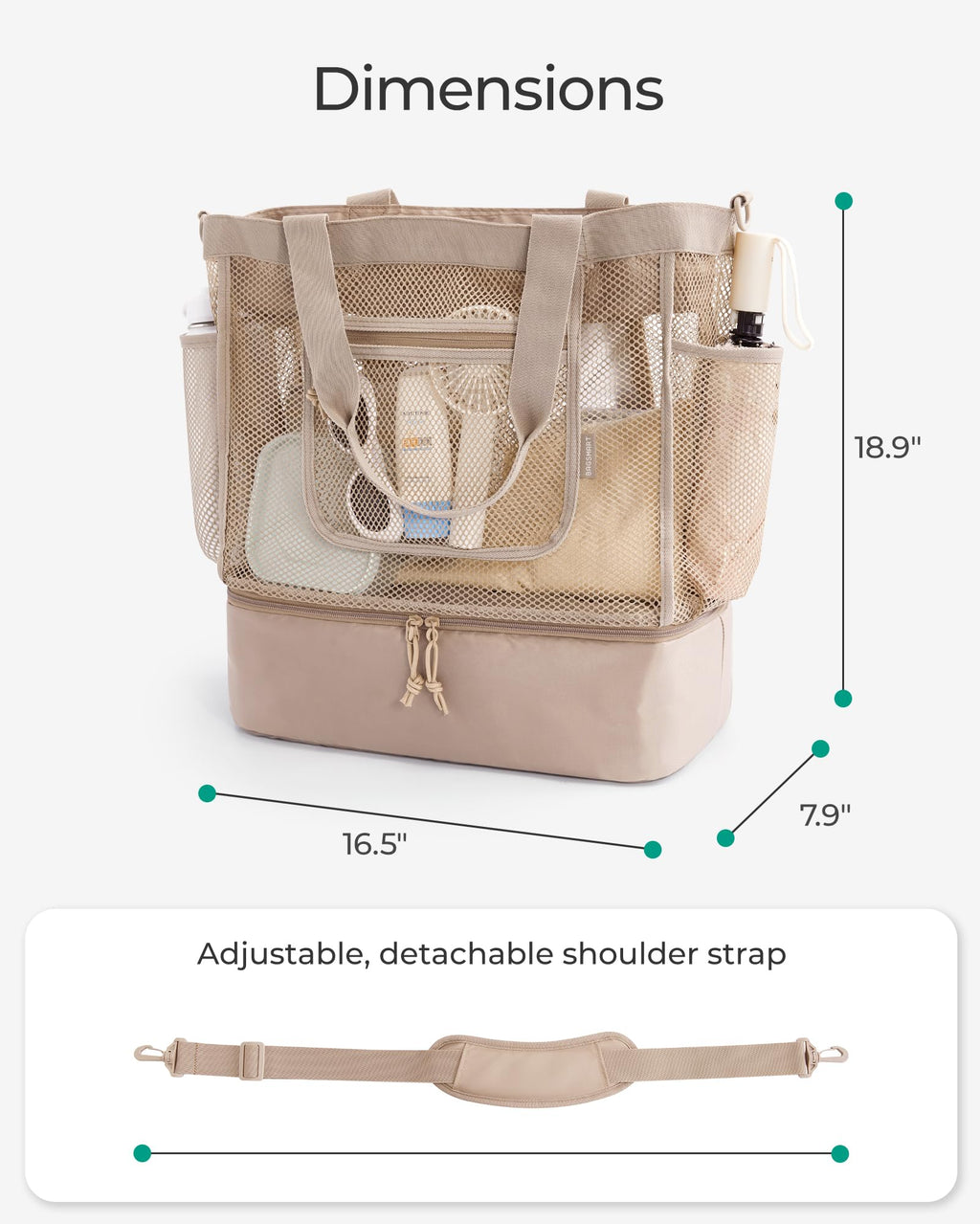 BAGSMART Beach Bag for Women, Mesh Tote Bags with Zipper, Sandproof Vacation Essentials with Cooler for Swim Cruise Pool