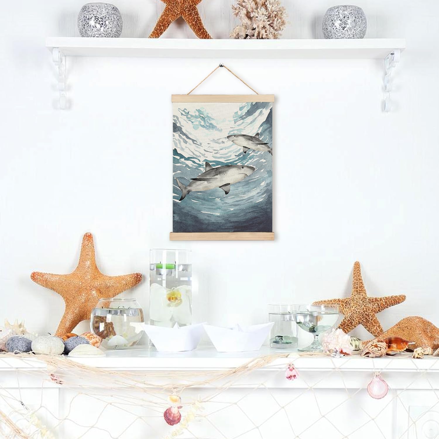RYYCDOI Coastal Cowgirl Beach Room Decor Set of 2, Aesthetic Seashell Wall Decor, Blue Beach Decor for Teen Girls Room, 12x16 Inches