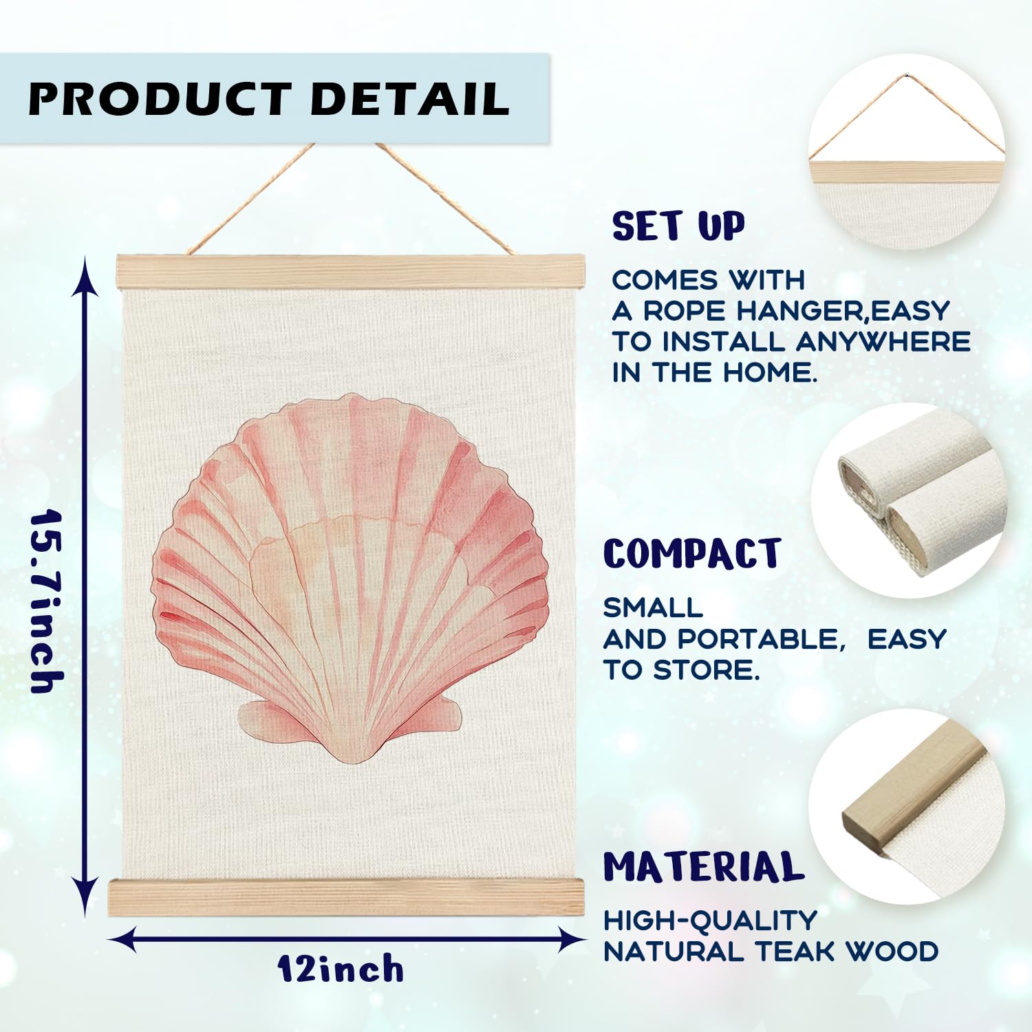 RYYCDOI Coastal Cowgirl Beach Room Decor Set of 2, Aesthetic Seashell Wall Decor, Blue Beach Decor for Teen Girls Room, 12x16 Inches