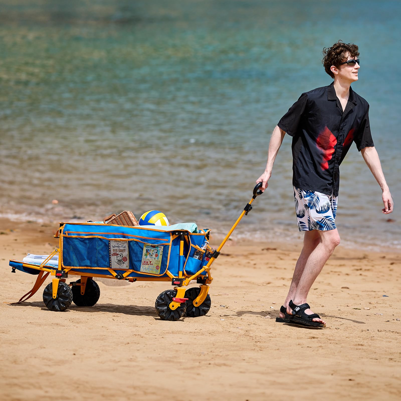 Old Bahama Bay 500lbs Love-Seat Wagon 3-in-1 Bench Wagon Seat for 2 Adults & Heavy Duty Utility Cart, 31L Detachable Cooler Bag, Adjustable Handle &Cup Holders,Perfect for The Beach, Sport, Camping