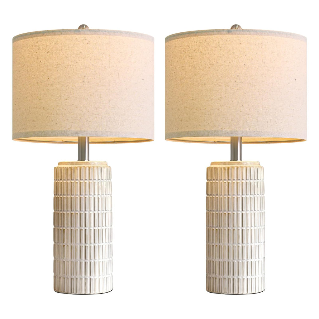PoKat 23" Modern Ceramic Table Lamp Set of 2 for Living Room White Desk Lamps for Bedroom Farmhouse Bedside Nightstand Lamp House Warming Gifts New Home Decor End Table Lamps Gifts for Women Mom Beige