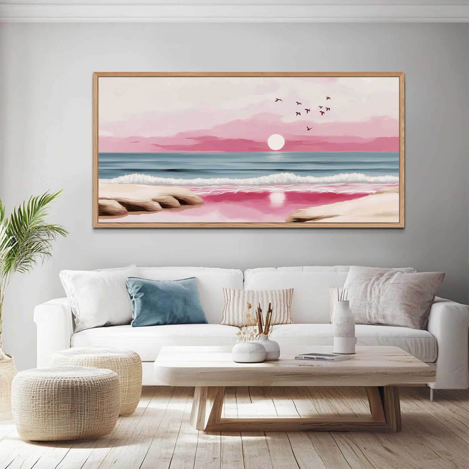 TIHUSAGO Framed Beach Wall Art Large Ocean Canvas Print for Living Room Bedroom Office Modern Coastal Wall Decor Artwork Decoration (24x48 inches)