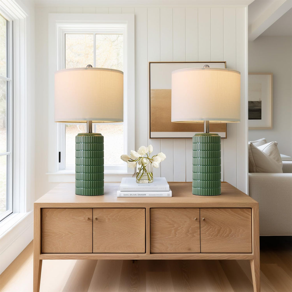 PoKat 23" Modern Ceramic Table Lamp Set of 2 for Living Room White Desk Lamps for Bedroom Farmhouse Bedside Nightstand Lamp House Warming Gifts New Home Decor End Table Lamps Gifts for Women Mom Beige