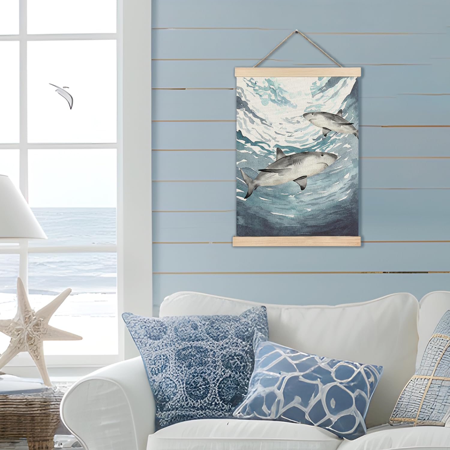 RYYCDOI Coastal Cowgirl Beach Room Decor Set of 2, Aesthetic Seashell Wall Decor, Blue Beach Decor for Teen Girls Room, 12x16 Inches