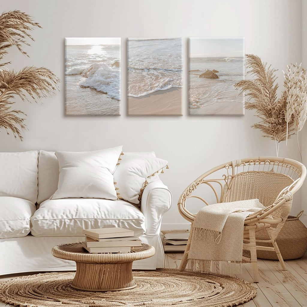 Beach Wall Art Decor Coastal Ocean Poster Palm Tree Canvas Wall Decor Beachy Room Aesthetic Pictures Blue Waves Prints Beach Coasta Artwork for Bedroom Living Room 8x10 Inch Unframed Set of 3
