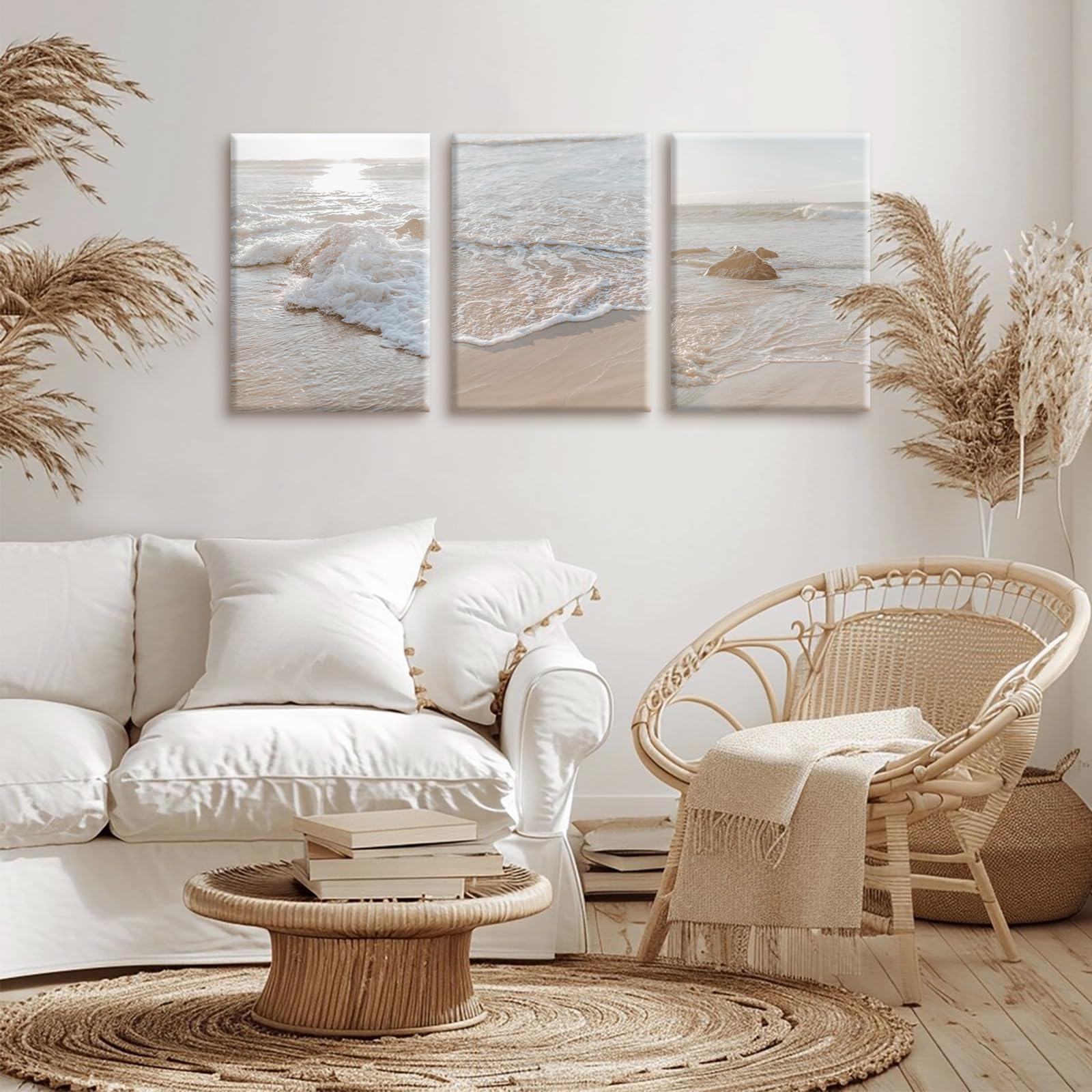 Beach Wall Art Decor Coastal Ocean Poster Palm Tree Canvas Wall Decor Beachy Room Aesthetic Pictures Blue Waves Prints Beach Coasta Artwork for Bedroom Living Room 8x10 Inch Unframed Set of 3
