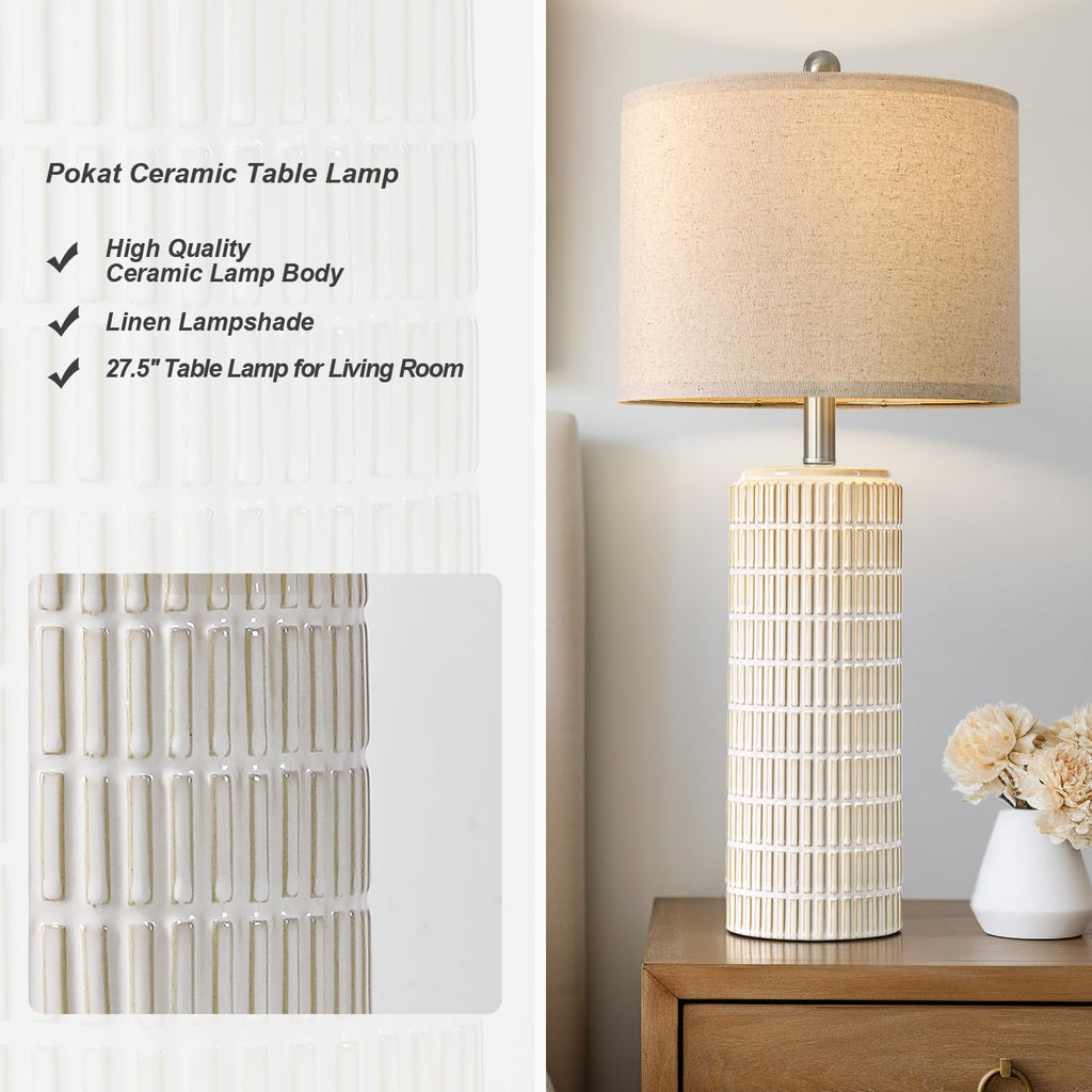 PoKat 23" Modern Ceramic Table Lamp Set of 2 for Living Room White Desk Lamps for Bedroom Farmhouse Bedside Nightstand Lamp House Warming Gifts New Home Decor End Table Lamps Gifts for Women Mom Beige