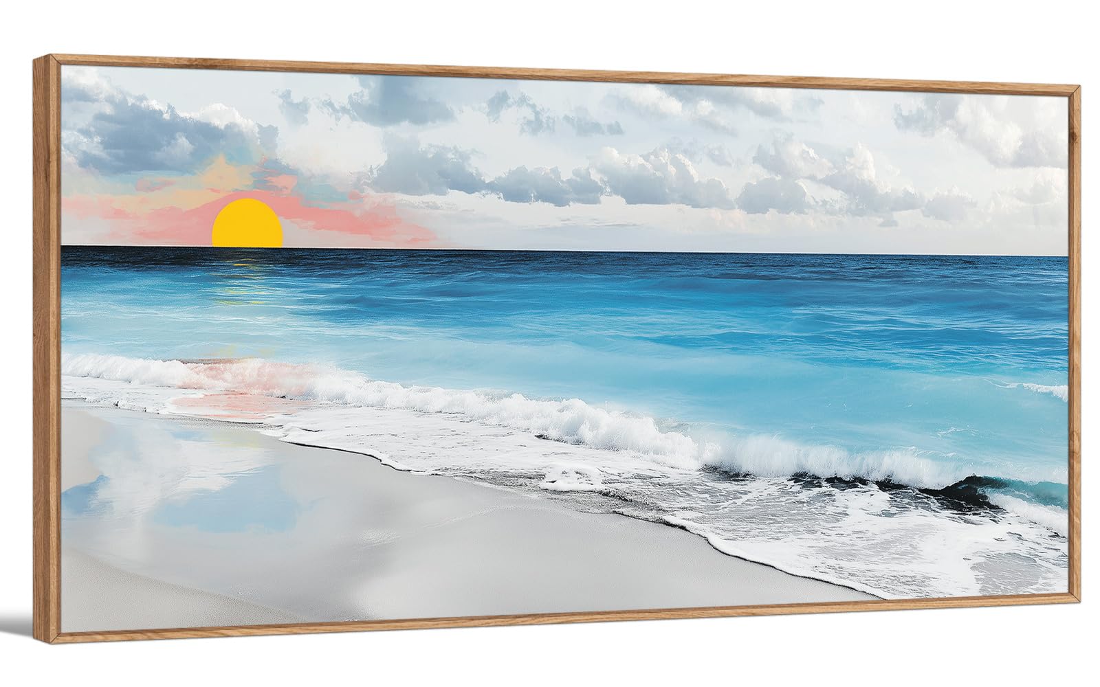 TIHUSAGO Framed Beach Wall Art Large Ocean Canvas Print for Living Room Bedroom Office Modern Coastal Wall Decor Artwork Decoration (24x48 inches)