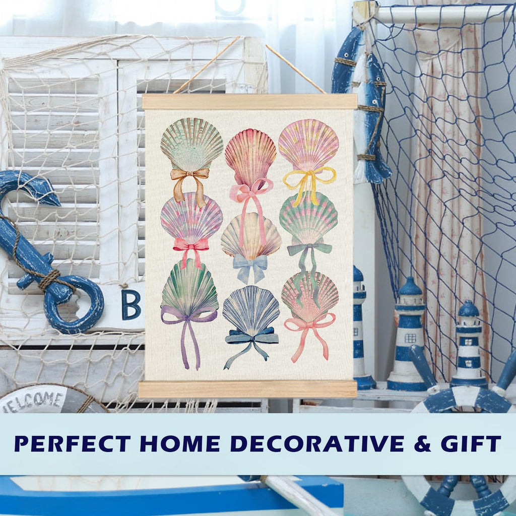 RYYCDOI Coastal Cowgirl Beach Room Decor Set of 2, Aesthetic Seashell Wall Decor, Blue Beach Decor for Teen Girls Room, 12x16 Inches